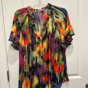 Cynthia Rowley Orange Yellow Flutter Sleeve Blouse
